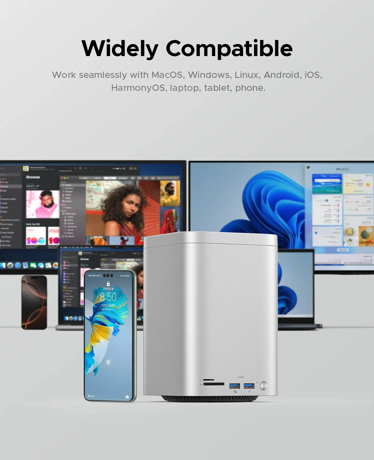 ORICO 2.5/3.5" M.2 SSD Case Hard Drive Enclosure Mini Tower Mac Mini M4 Dock Type C Docking Station Desktop Hybrid Storage DAS