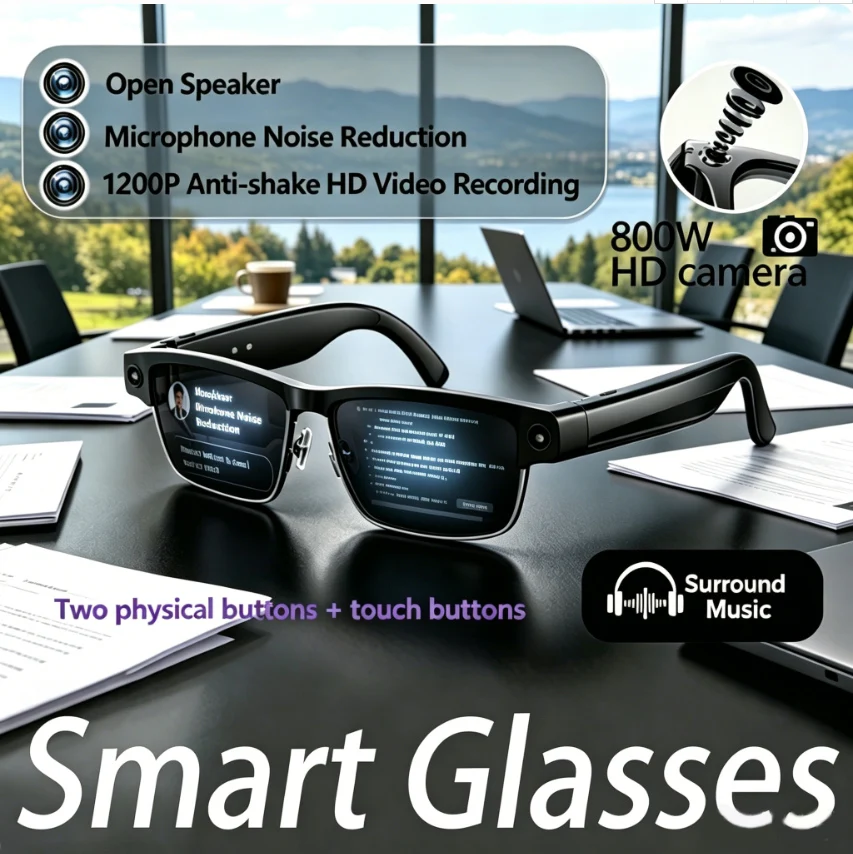

2026 New 800W Camera 1200P anti-shake HD Video Al Smart Glasses Recording Translation Voice Assistant Music BT Call SmartGlasses