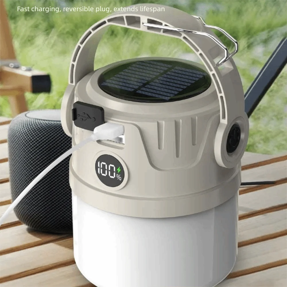 المحمولة المحمولة ضوء التخييم الشمسية مع الناتج عكس الضوء البيج خيمة مصباح 1200mAh بطارية LED مصابيح تعليق للزينة المشي لمسافات طويلة #2