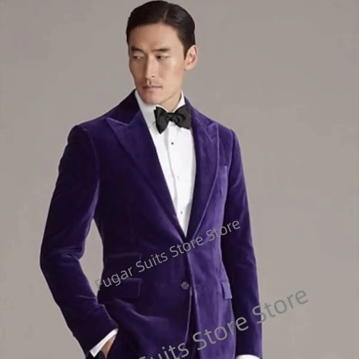 Fashion Smooth Purple Wedding Men Suits Slim Fit Peak Lapel Groom Tuxedos Party 2 Pieces Set Luxuly Male Blazer Costume Homme