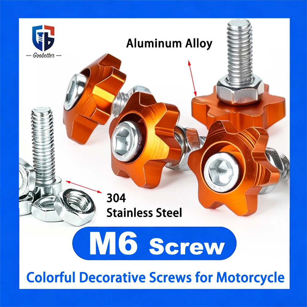 10 Pcs 304 Stainless Steel Screws For Motorcycle Modification Decor Parts Orange Red Colorful Aluminum Alloy Star Head Washer M6