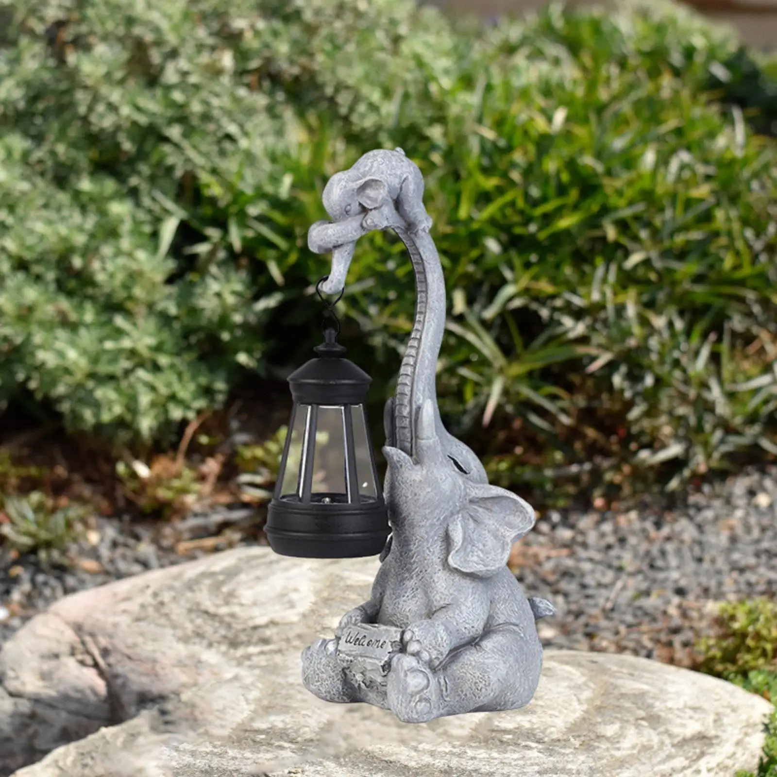 

Elephant Figurine with Solar Powered Light Cute Lawn Ornament for Flower Bed