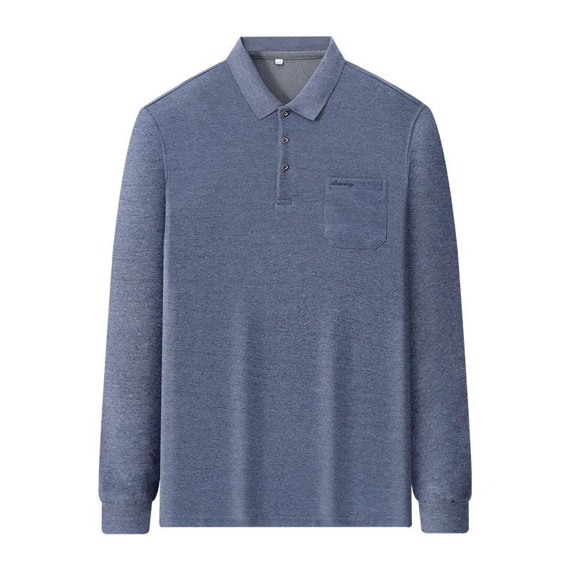 

Весенне-осенняя мужская рубашка-поло с лацканами из чистого хлопка с длинными рукавами и футболкой для среднего возраста, свободная сумка для папы с настоящим карманом