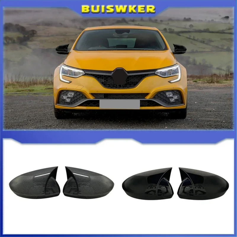 

For Renault Megane 4 IV 2016-2021 Side Mirror Cover Case Carbon fiber glossy black Mirror Caps Car Accessories