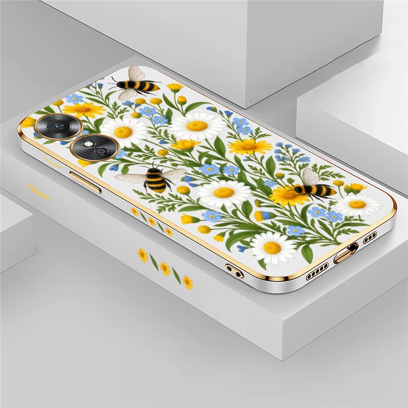 Daisy Bee Pattern Case For OPPO A12 A11 A9 2020 A7 A6X A5 A1 A3 Pro A3S A3X 5G A12E A11K A11S A9X Shockproof Soft TPU Cover Etui