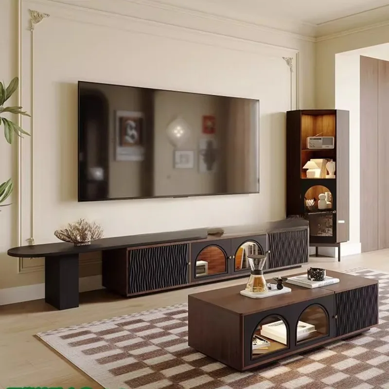 

French retro retractable TV cabinet, coffee table combination cabinet