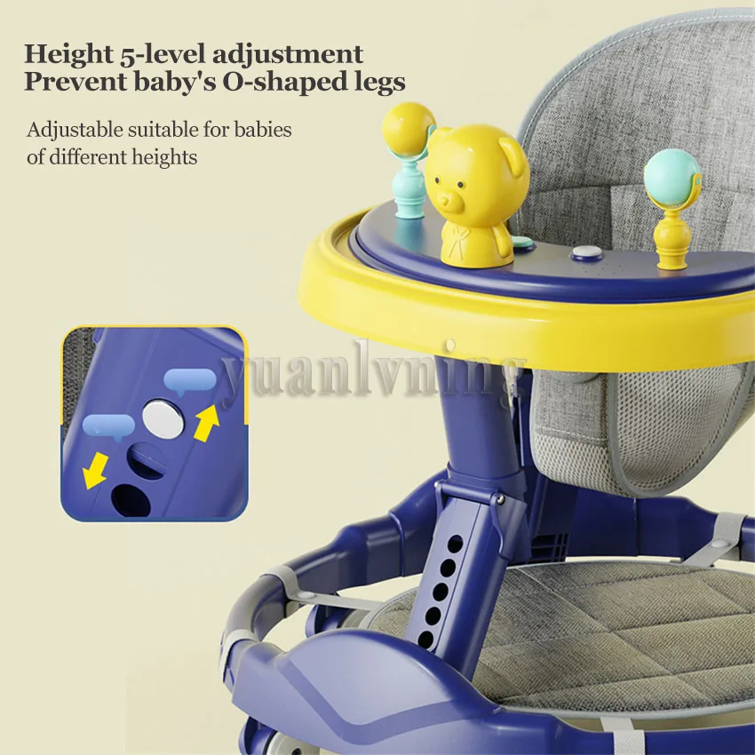 Baby Walkers Multifunctiona Anti Rollover Baby Walker Learning Walk Foldable Walker Adjust Height  Breathable Seat 6-24 Months