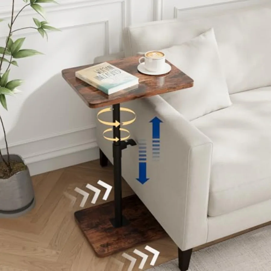 TV Trays for Eating on Couch - Height Adjustable C Shaped End Table with 360° Swivel Slide Under Sofa Side Table for Small Spac