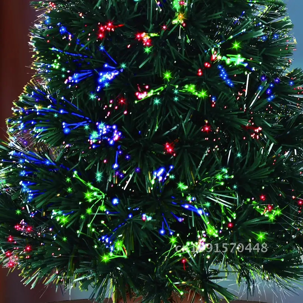 Green Pre-lit Fiber Optic Tabletop Christmas Tree with LED Lights, Gold Base, Xmas Table Top Tree, 32