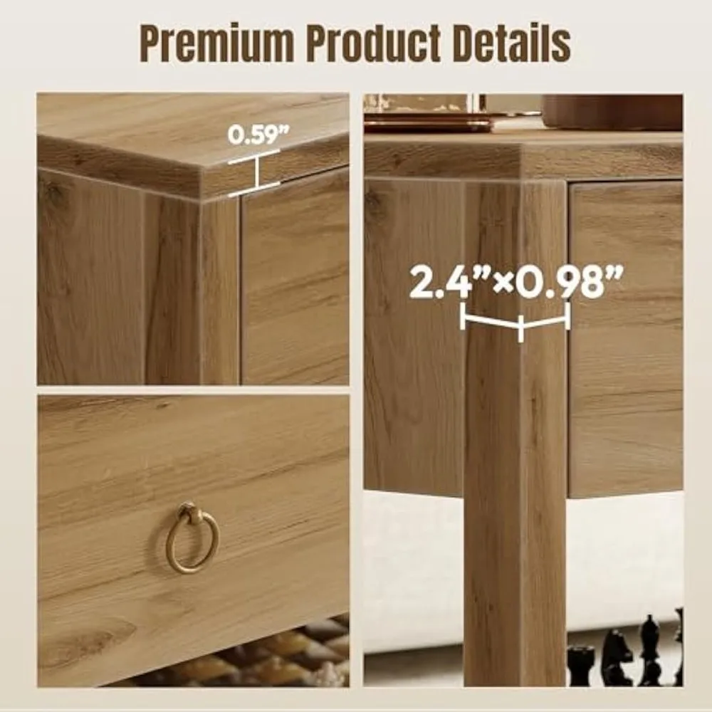 Mesa de centro Boho com armazenamento, mesa de centro de madeira de 42" para sala de estar, 2 gavetas de armazenamento e prateleira aberta de vime, estilo boêmio C