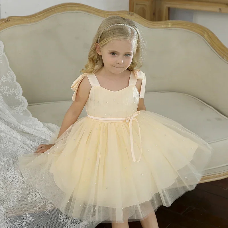 Baby Girls 1st Birthday Party Princess Dresses Toddler Kids Beading Evening Tulle Tutu Gown 1-5Y Baby Christmas Weddings Dresses