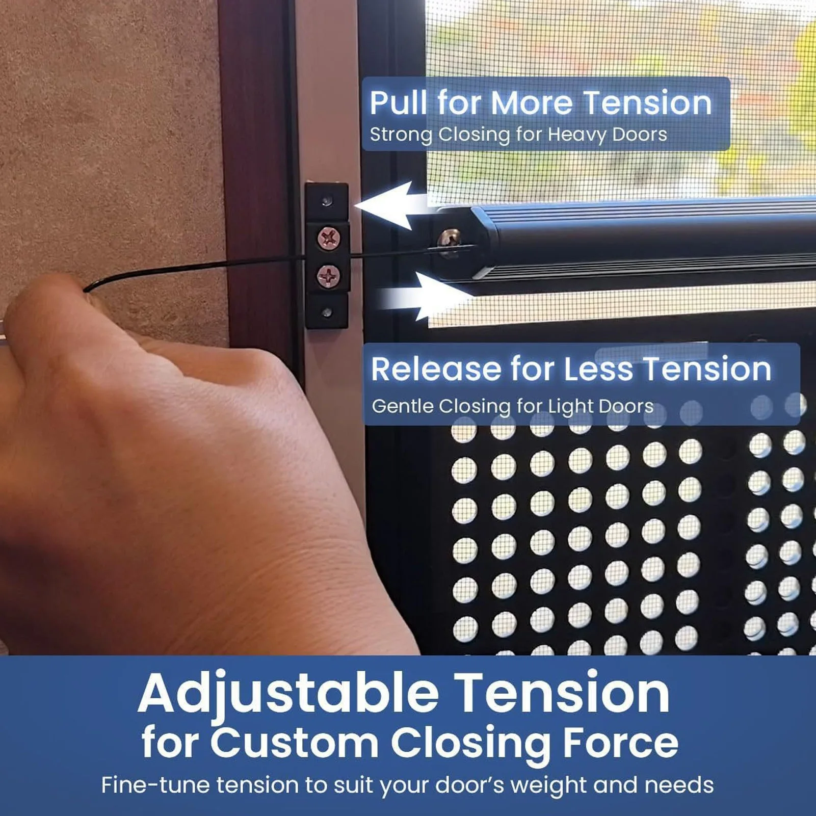 RV Screen Door Closer with Adjustable Tension Aluminum Automatic Closing Device for Trailer Screen Doors 44x4x2.6cm
