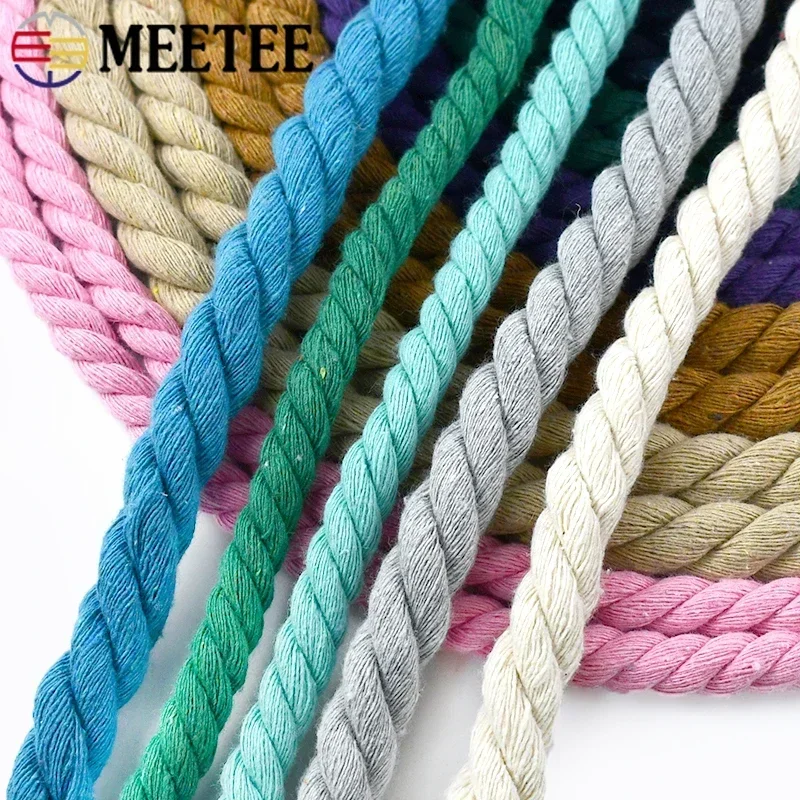 5Meters Meetee Colored Cotton Ropes 5-20mm 3 Shares Twisted Cord Weave Cords Decoration Macrame Rope for Bag Sewing Accessories