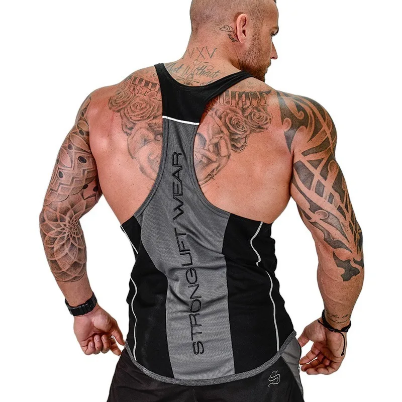 2024 Summer New Muscle Fitness Sports Vest Casual Thin I-Shaped Vest Men\'s Running Training Elastic Breathable Vest