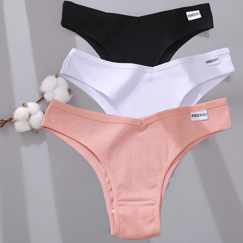 3PCS Combine Cotton Panties FINETOO Brazilian Women Panties V Waist Sexy Female Underpants Underwear Women Pantys Lingerie M-XL