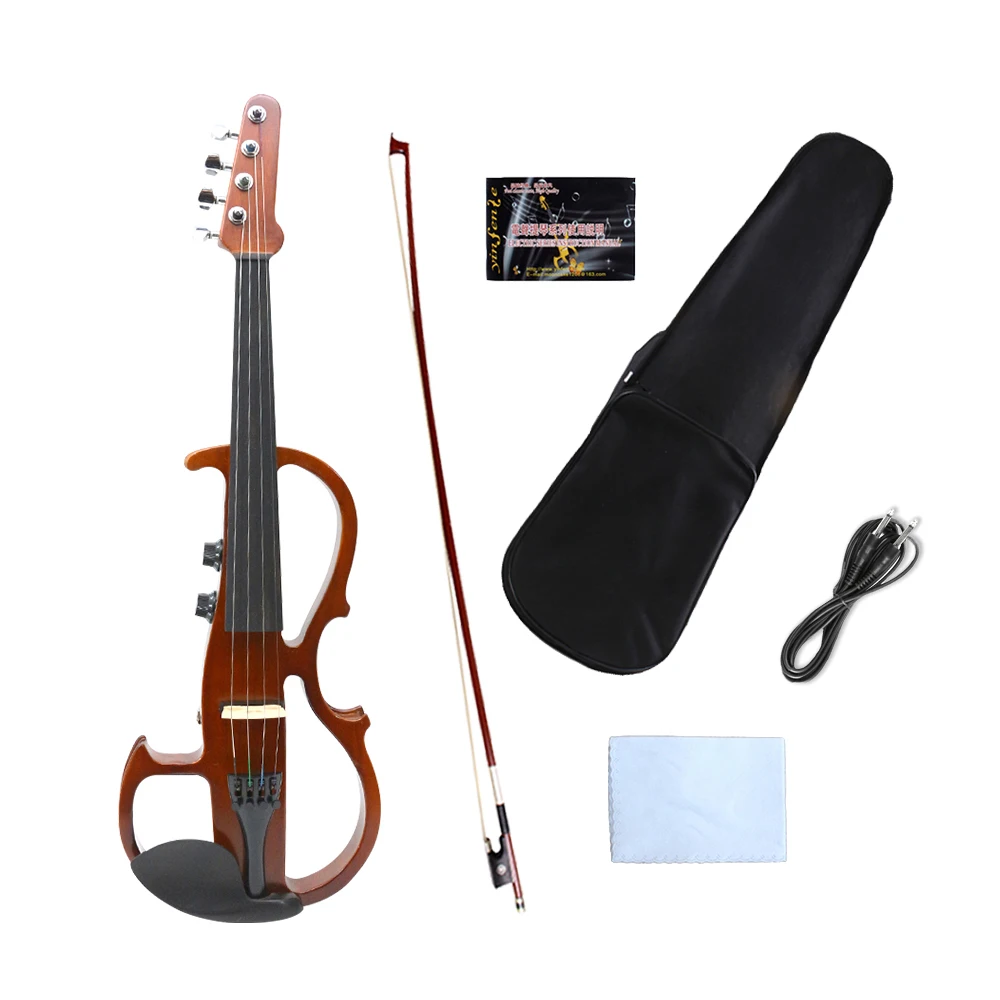 4/4 Full Size 4 String New Electric Violin Practice Violins with Case Ebony Frogged Bow Unbleached Genuine Mongolian Horsehair