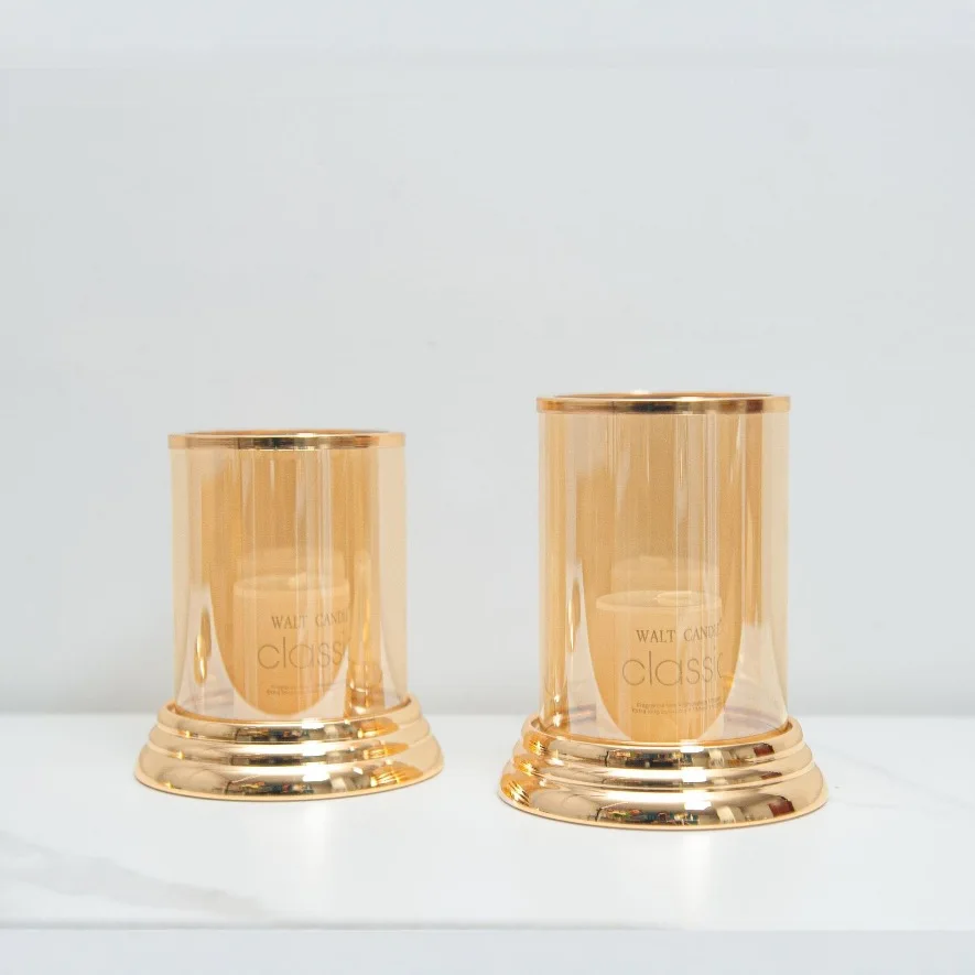 Gold Electroplated Silver Glass Candlestick Ornament. Romantic Candlelight Dinner Decorations In The Living Room