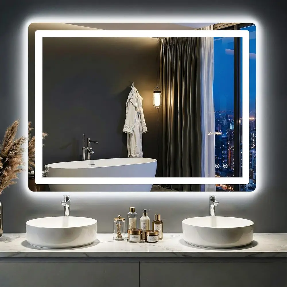 

Зеркало для ванной со светодиодной подсветкой - антибликовое, с регулировкой яркости, с задней и фронтальной подсветкой, 3 цвета света - 40x30 дюймов, настенное, безрамное