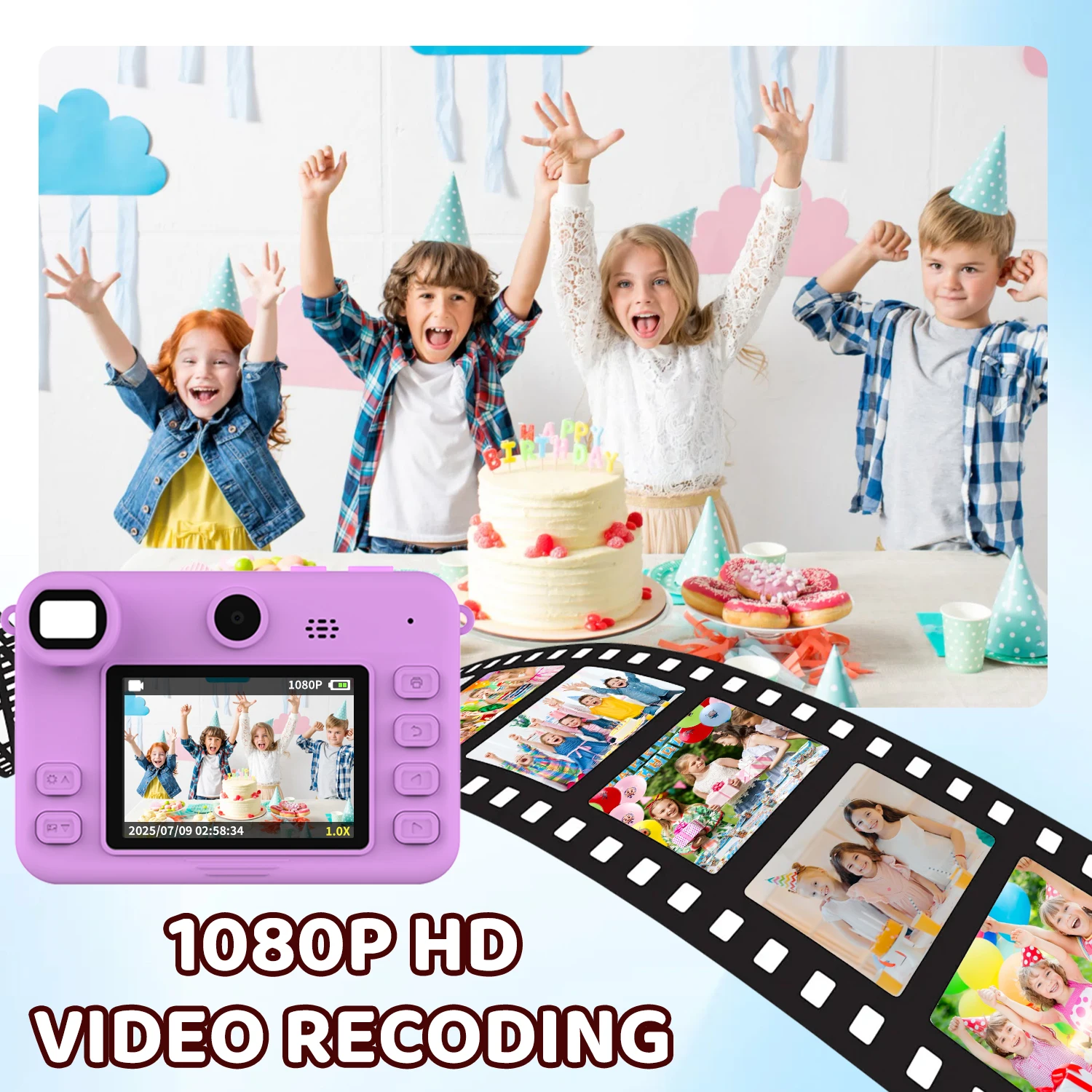 Aparat Cyfrowy dla Dzieci z Kartą 32GB Mini Drukarka Przenośny Termiczny Aparat do Natychmiastowego Drukowania Zdjęć dla Dzieci Nagrywanie Wideo 1080P Zabawka Prezent