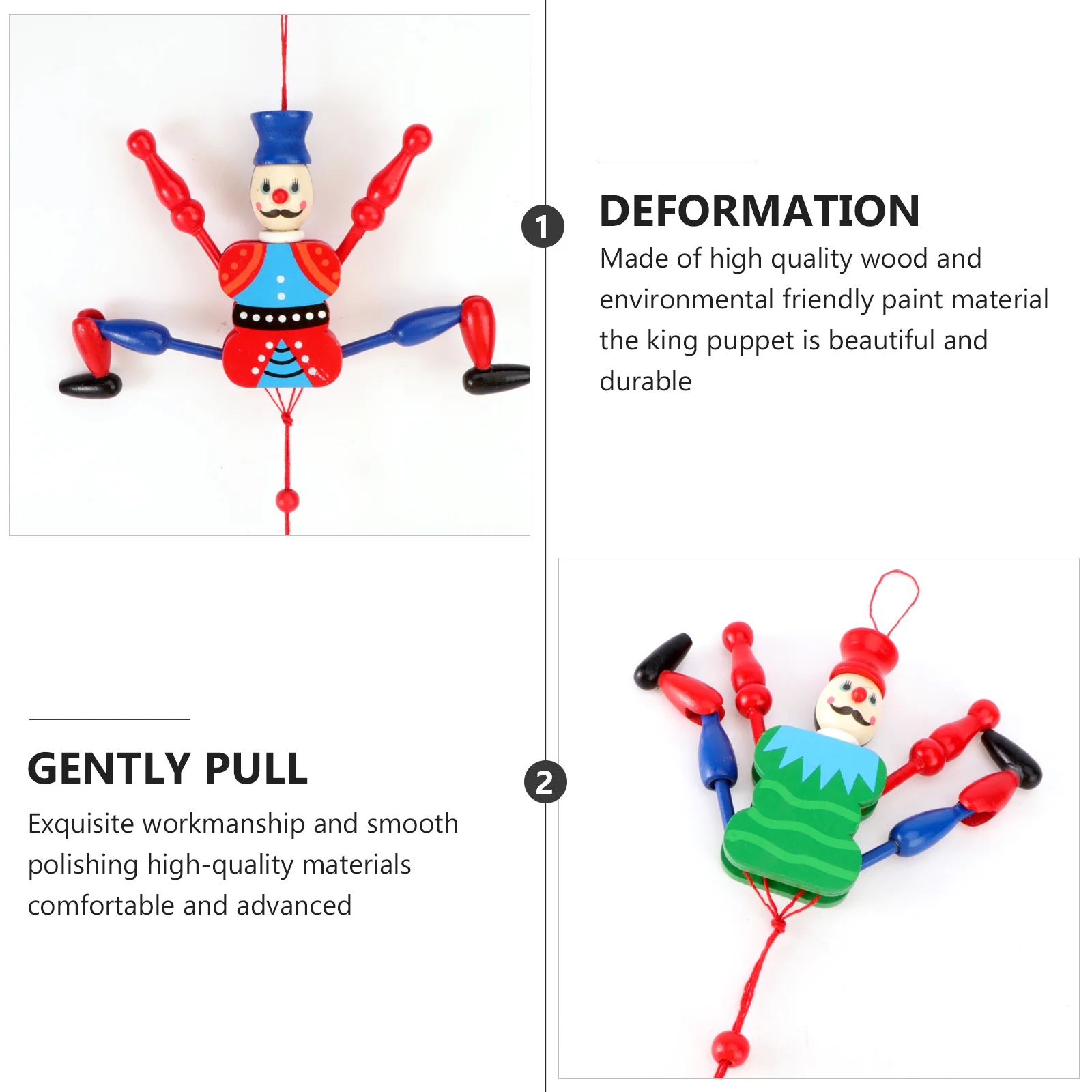 2Pcs Wooden King Puppet Handmade Painted Decoration Figure Craft Home Ornament Wood Puppet Home Ornament