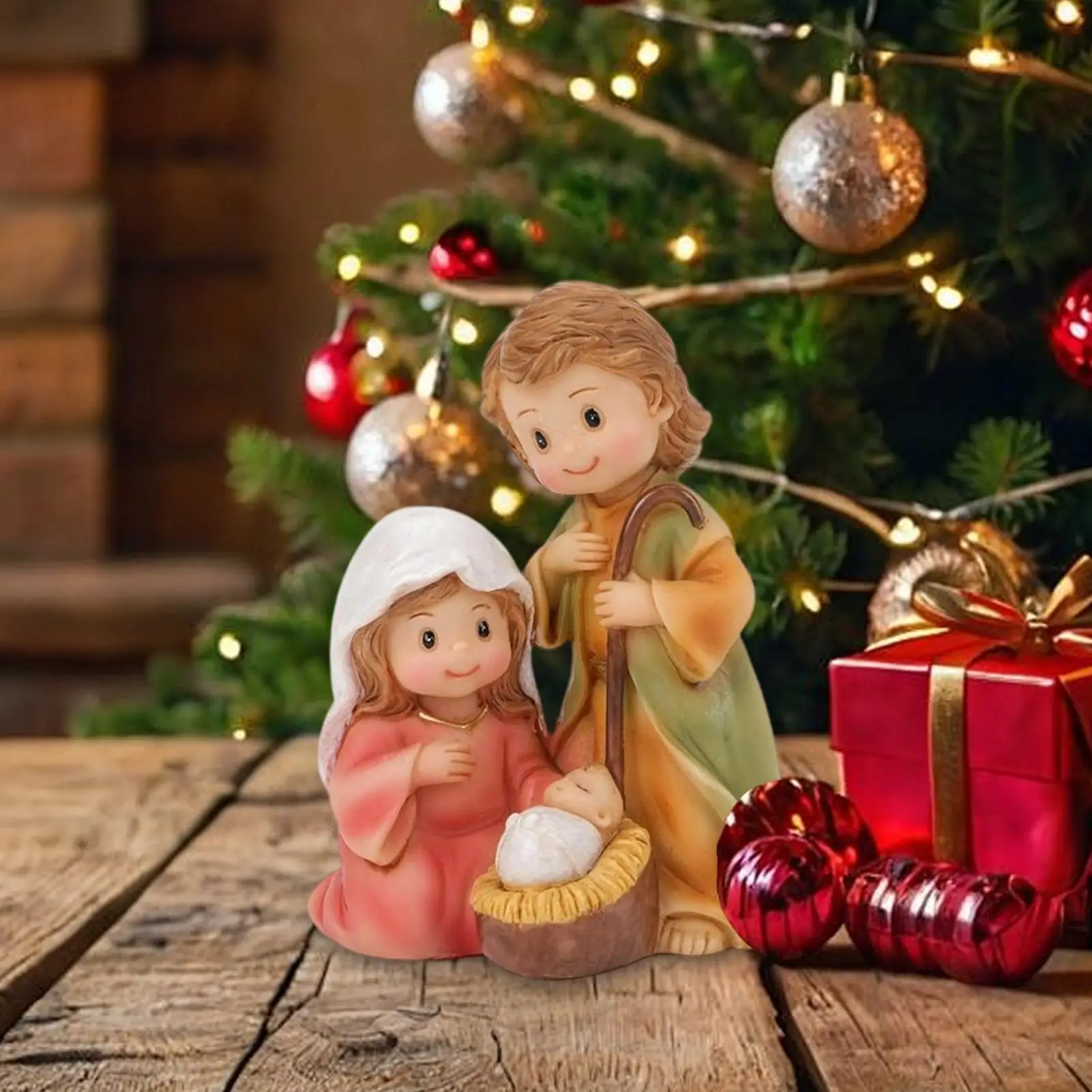 Small Nativity Figurines Resin Christmas Birth Of Jesus Sculpture Home Decoration Statue For Bookcase Window Sill Bookshelf