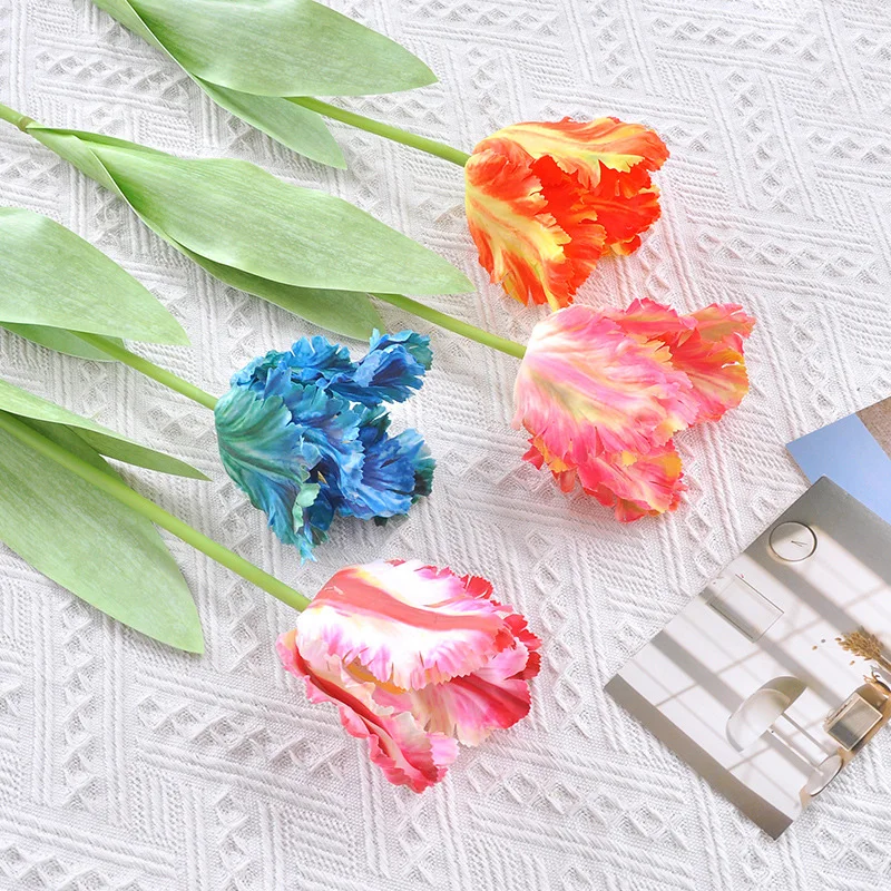 Artificial Flowers Parrot Tulip Bouquet Fake Flowers Wedding Garden Decoration Outdoor Home Garden Bouquet Vase Decor Plants