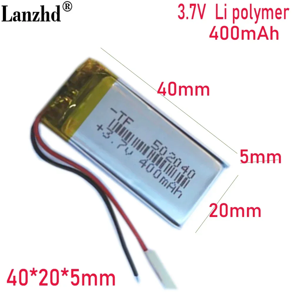 

3.7V battery cell 502040 polymer lithium battery 400MAH For light shoe lamp beauty instrument driving recorder