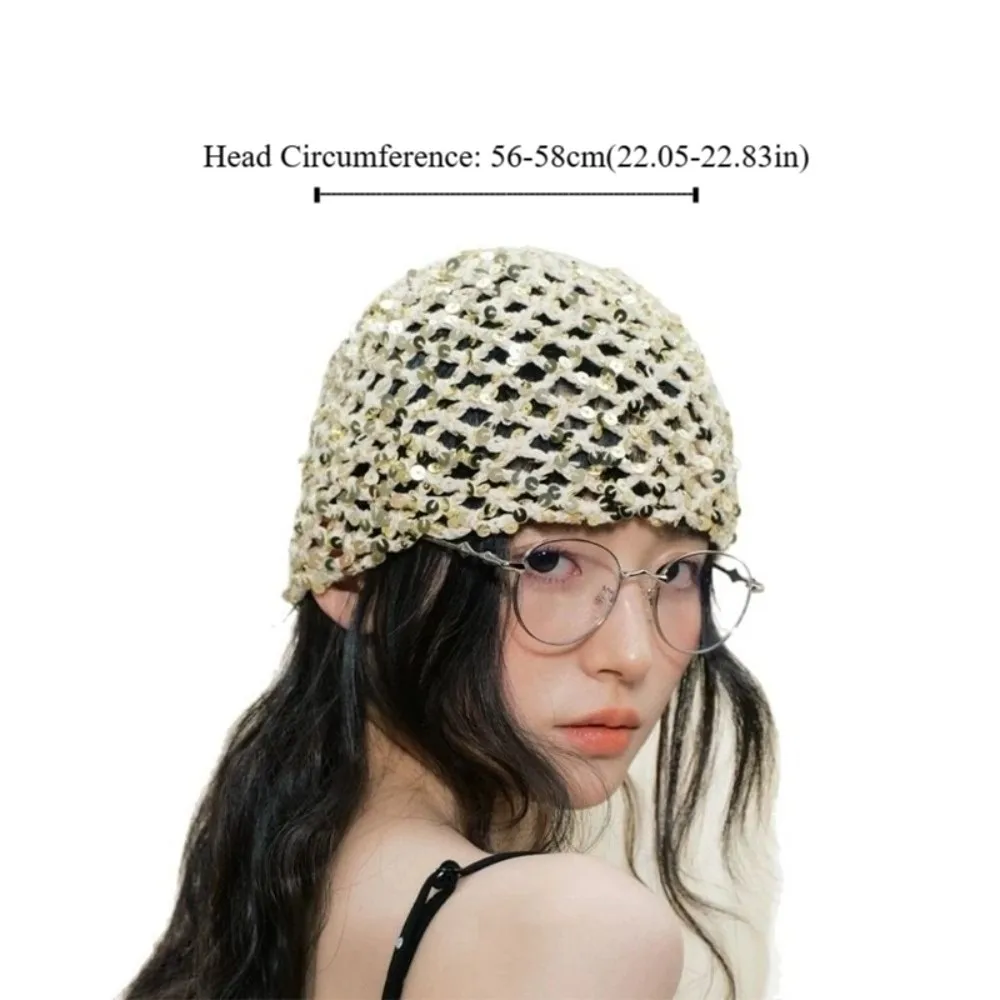 Berretto casual in tessuto con paillettes vintage Y2k Cappello a secchiello con paillettes vuote Cappelli a cuffia sottili lavorati a maglia Ragazze piccanti
