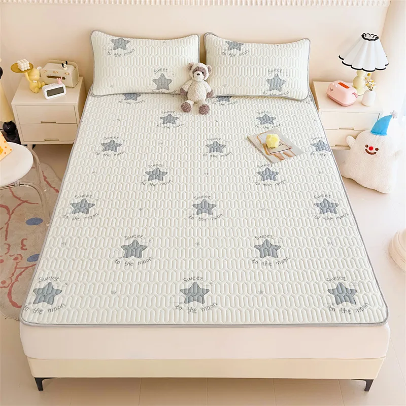 Summer Cooling Latex Mattress Cover Latex Sleeping Mat Adult Single Double Folding Fitted Sheet Set 3pc Bed Protection Pad