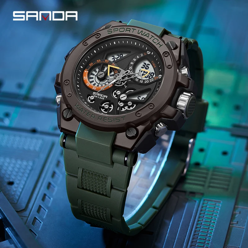 SANDA 9020 2023 متعددة الوظائف موضة الاتجاه في الهواء الطلق مضيئة المنبه المياه برهان صدمات ساعات رجالية Relogio Masculino