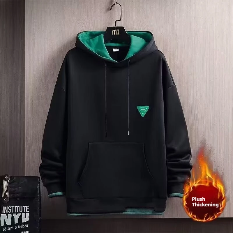 Mens Velvet Hoodie Oversized Soft Plush Spring Autumn Warm Long Sleeve Hooded Sweatshirt Cozy Casual Streetwear Lazy Fit