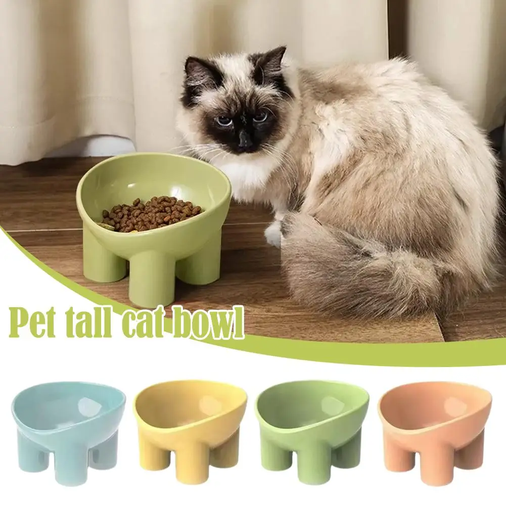 Pet Supplies Macaron Color Elephant Leg Bowl Neck Protection Oblique Mouth Cat Bowl Anti-tip Plastic Pet Bowl High-legged Cat Bo