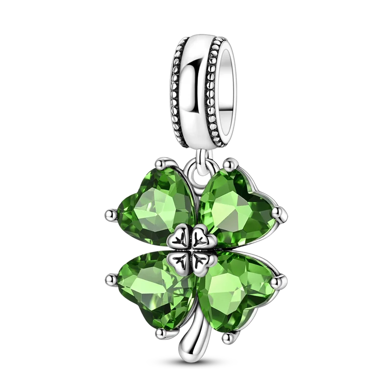 925 Sterling Silber Charms Perle CZ Zirkon Glänzendes Vierblättriges Kleeblatt Anhänger DIY Schmuck Geschenk für Frauen – Detail 3