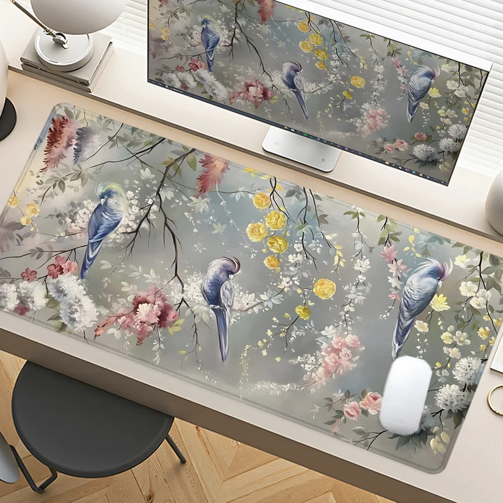 

Vintage Birds Mouse Pad Art Design Large Desk Accessories Desk Pad Rubber Base with Stitched Edge Mousepad Non-Slip Deskpad