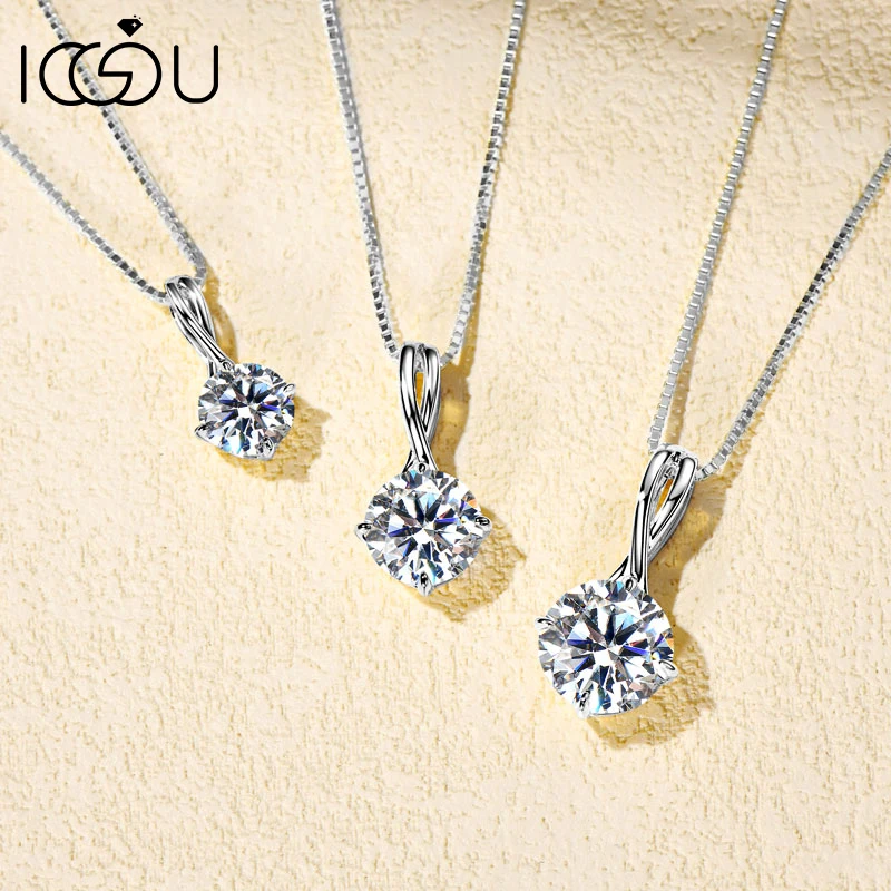 

IOGOU 925 Sterling Silver Infinity Pendant Necklace 1CT 2CT 3CT Round Moissanite Necklace for Women Original Fine Jewelry Gift