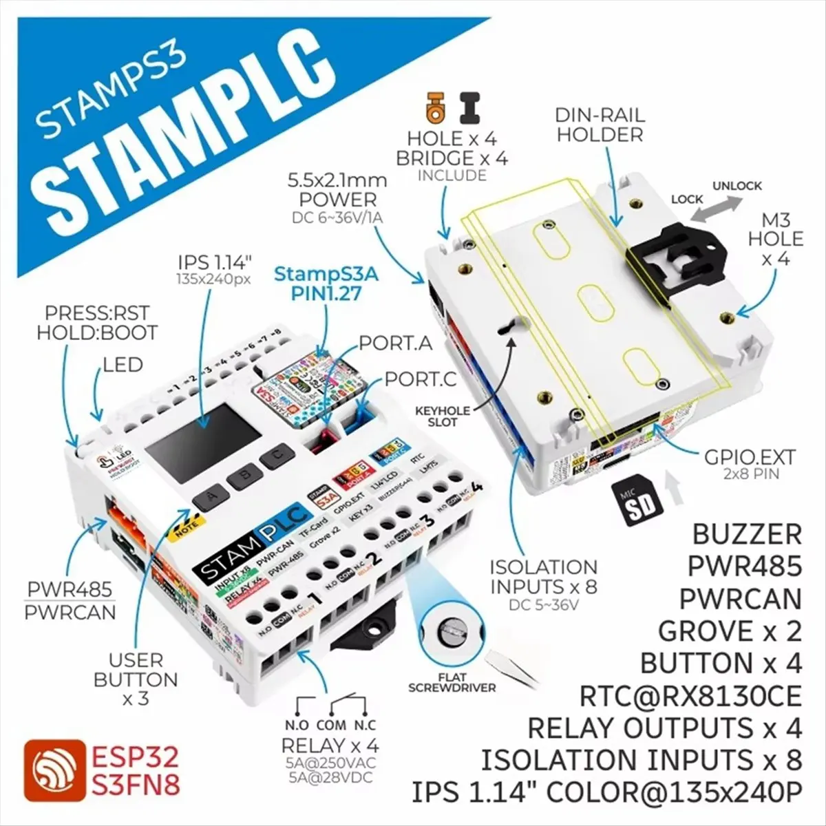For M5stamp PLC Controller IoT Programmable Logic Controller with M5stampS3