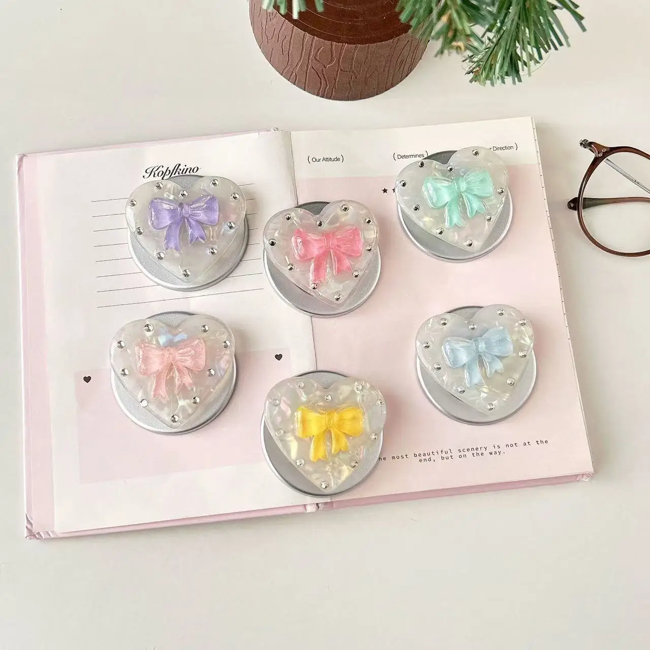 IHeart Bow Magnetic Phone Grip Stand Cute 3D Bowknot Expandable Holder with Rhinestones Bracket Finger Socket Support Cell Decor