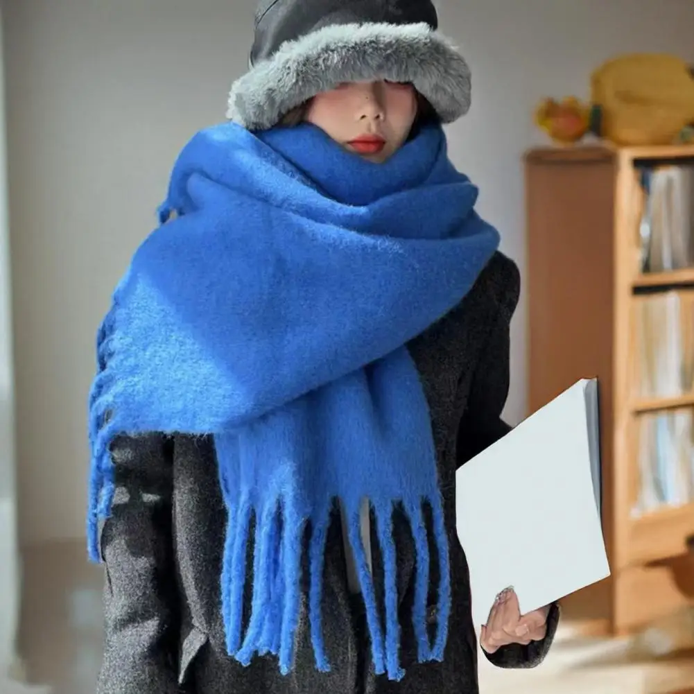 Women Versatile Scarf Women Accessory Women’s Winter Scarf Lightweight Soft Warm Wrap with Tassel Trim Solid Color for Weather
