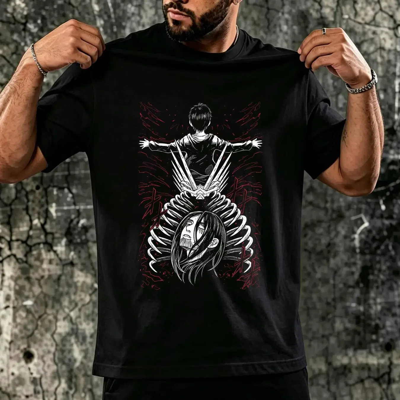 washed T Shirt Eren Yeager Aot Anime Attack On Titan black All Size vintage Washed fashion graphic Slightly Stretched Casual