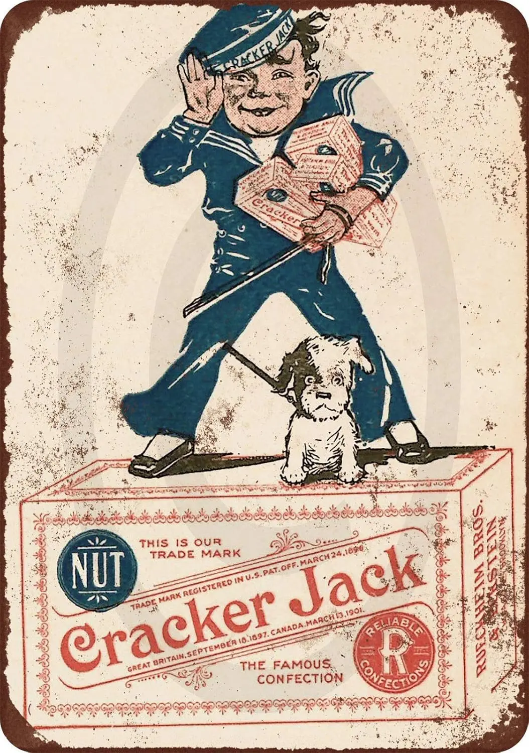 HomDeo Tin Sign  Personalized Wall Decor Metal Signs Vintage for Bar Laundry Room Yard Ranch Pub 1918 Cracker Jack Candy Vintage