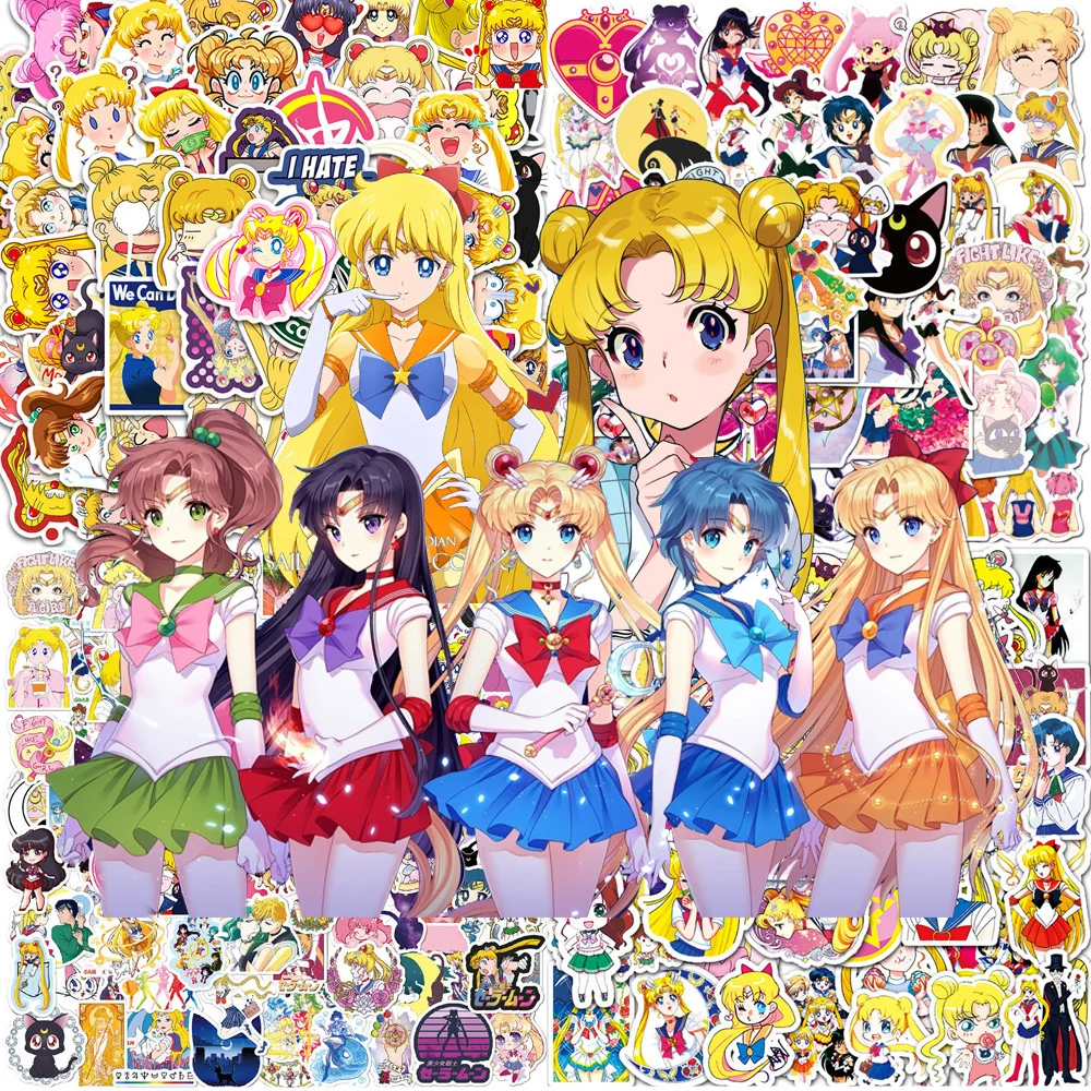 

50/100pcs Anime Sailor Moon Aesthetic Stickers Kawaii Girl Graffiti Decal Luggage Guitar Waterproof Cartoon Sticker for Kids Toy