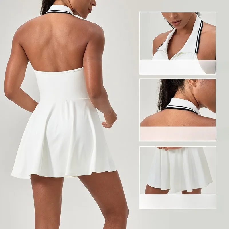 

Европейско-американский спортивный комбинезон для тенниса и гольфа для женщин: с лямкой через шею, в стиле колор-блок, для фитнеса и активного отдыха