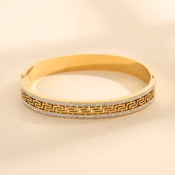 Women Stainless Steel Jewelry Accessory Fashion Zircon Bangles Water Proof Gold Color Cuffs