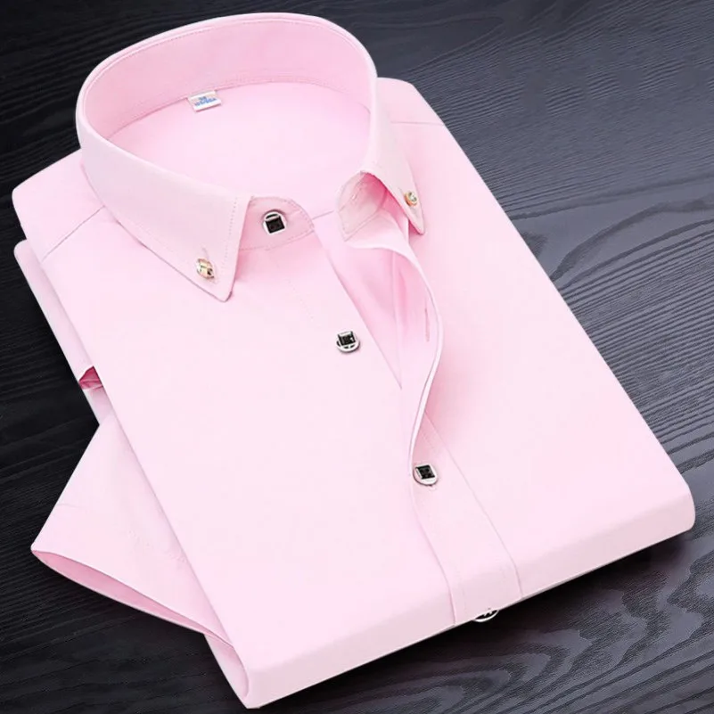 High Quality Men's Non-ironing Short Sleeve Dress Shirt New Solid Male Clothing Fit Business Shirts White Blue Navy Black KOACUS