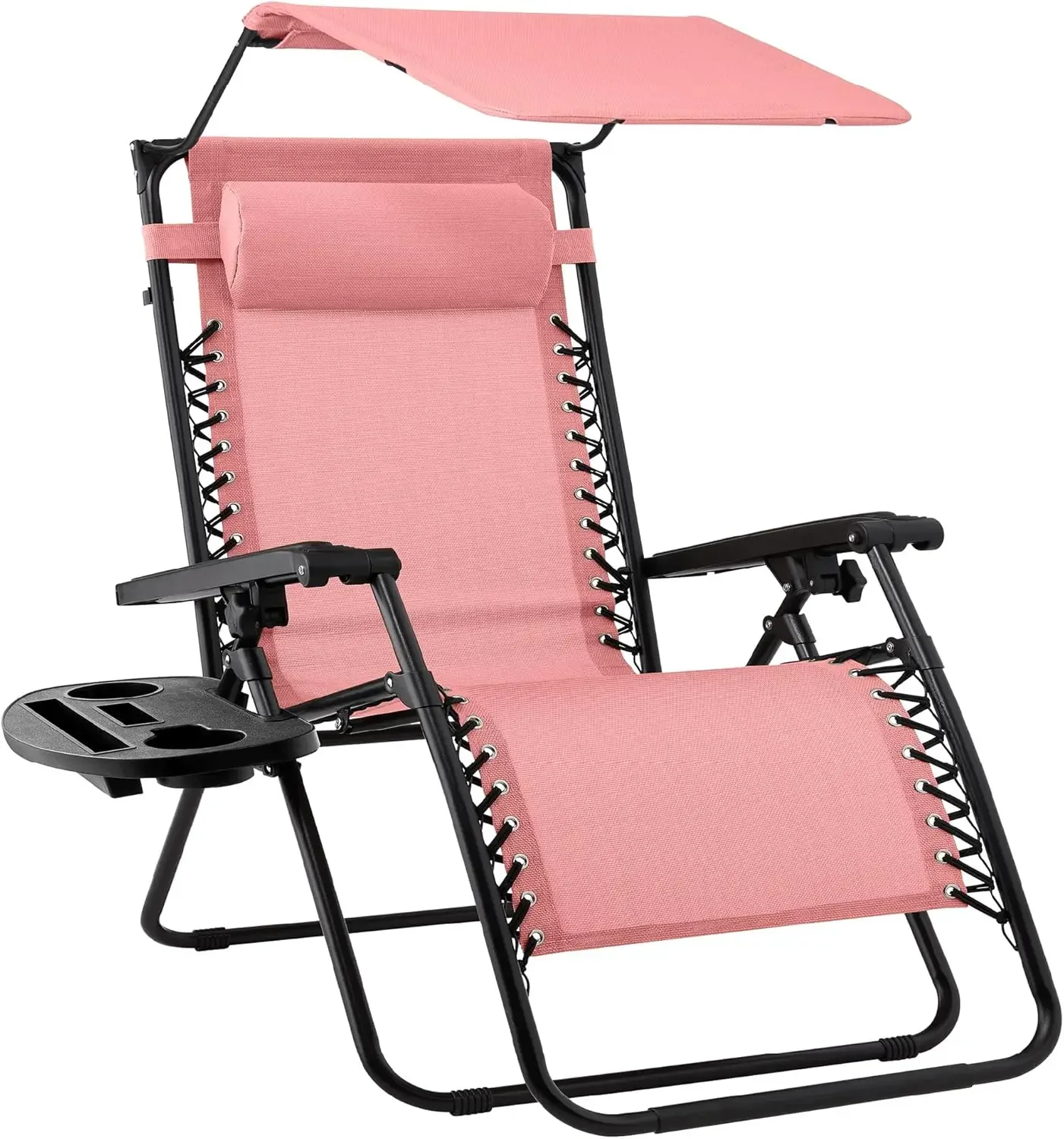 Products Folding Zero Gravity Outdoor Recliner Patio Lounge Chair w/Adjustable Canopy Shade, Headrest, Side Accessory Tray