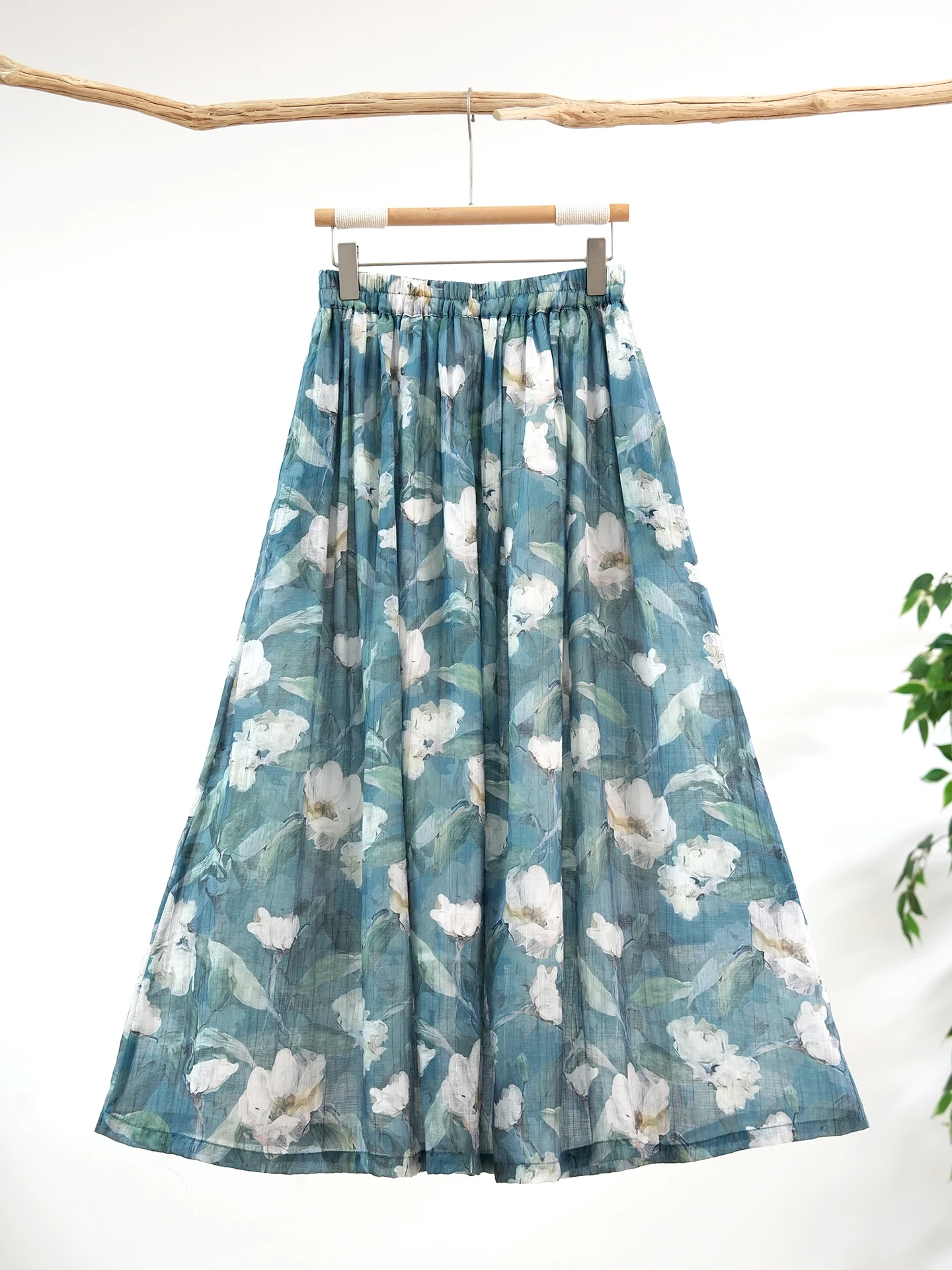 TIYIHAILEY Long Maxi Women Cotton Print Skirts Big Hem New Fashion A-line Elastic High Waist 2025 Ladies Flowers Summer