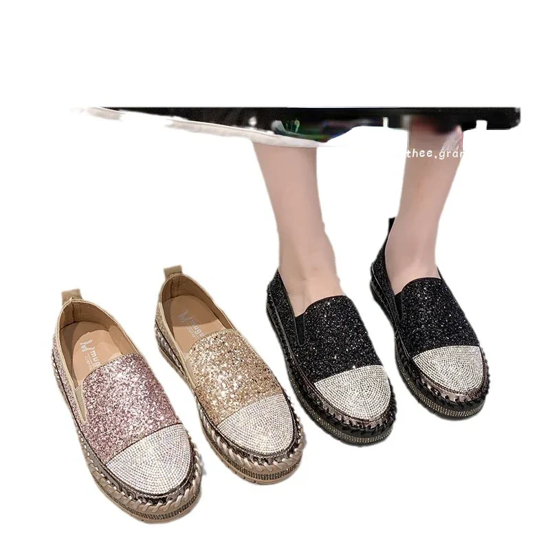 2024Z Loafers Shoe Women Spring New Water Diamond Casual Shoes Flat Vulcanized Shoes Fashion