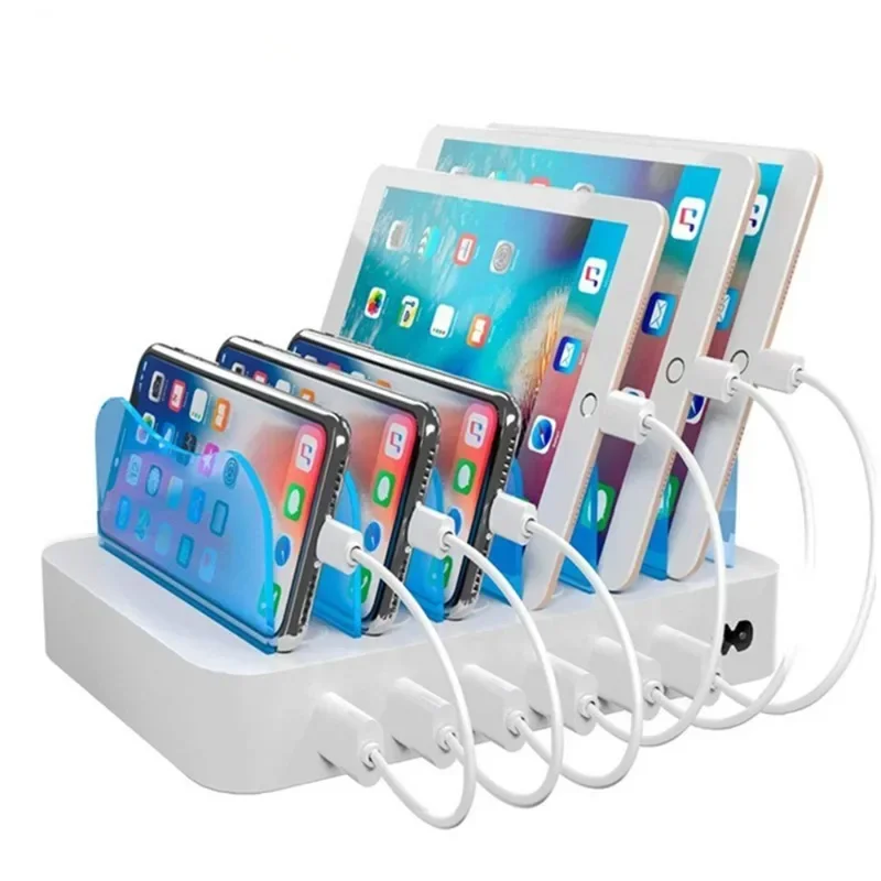 6USB desktop phone holder, smart charger, six port multi port charging station suitable for mobile phones, headphones, watches