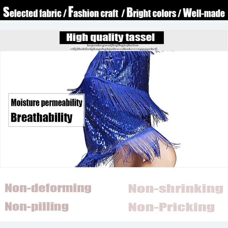 Woman Sleeveless Latin Dress Sequins Tassel Latin Skirt Stage Performance Party Cha Cha Samba Rumba Dance Costumes