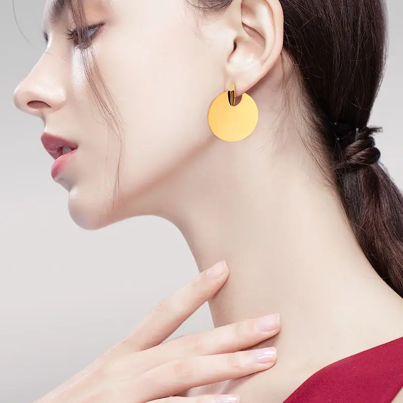 VAROLE Big Circle Dangle Earrings Shiny Gold Plated Drop Earrings For Women Fashion Jewelry Feminino Longos Brincos Grande